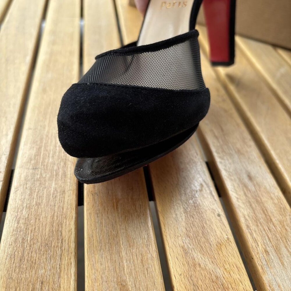 Christian Louboutin Suede Mesh Open-Toe Pumps - Picture 8 of 11